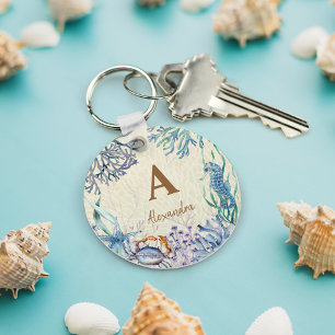 Personlig Beach Monogram Coral Reef Nyckelring