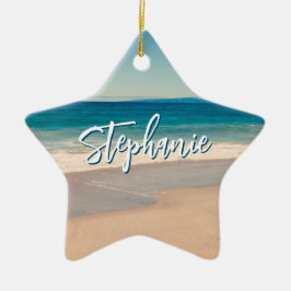 Personlig Beach Photo Ocean Blue Scenia Julgransprydnad Keramik
