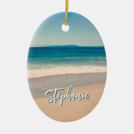 Personlig Beach Photo Ocean Blue Scenia Julgransprydnad Keramik