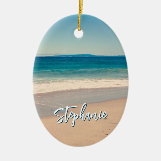 Personlig Beach Photo Ocean Blue Scenia Julgransprydnad Keramik (Framsidan)