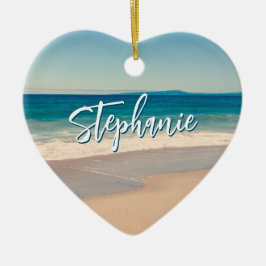 Personlig Beach Photo Ocean Blue Scenia Julgransprydnad Keramik