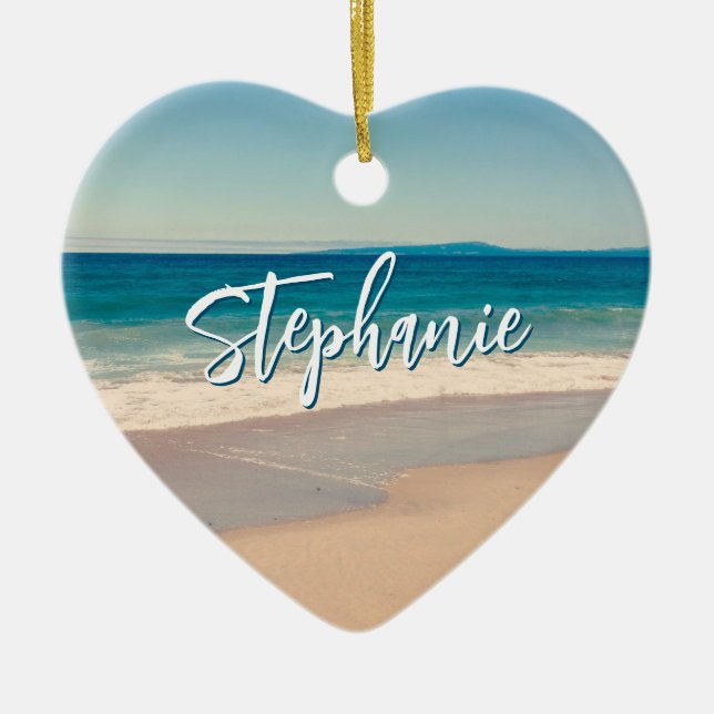 Personlig Beach Photo Ocean Blue Scenia Julgransprydnad Keramik (Framsidan)