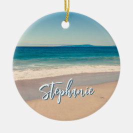 Personlig Beach Photo Ocean Blue Scenia Julgransprydnad Keramik