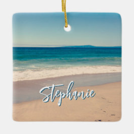 Personlig Beach Photo Ocean Blue Scenia Julgransprydnad Keramik