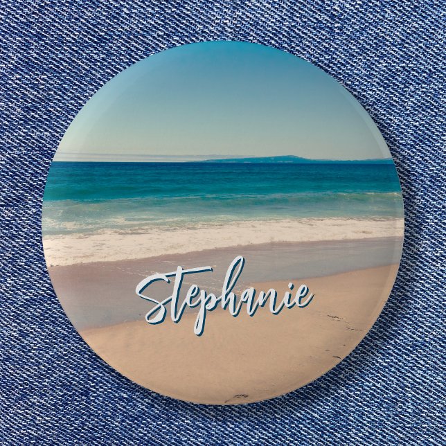 Personlig Beach Photo Ocean Blue Scenia Knapp (Personalized Beach Photo Ocean Blue Scenic Button)