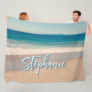 Personlig Beach Photo Ocean Blue Scenia L Fleecefilt