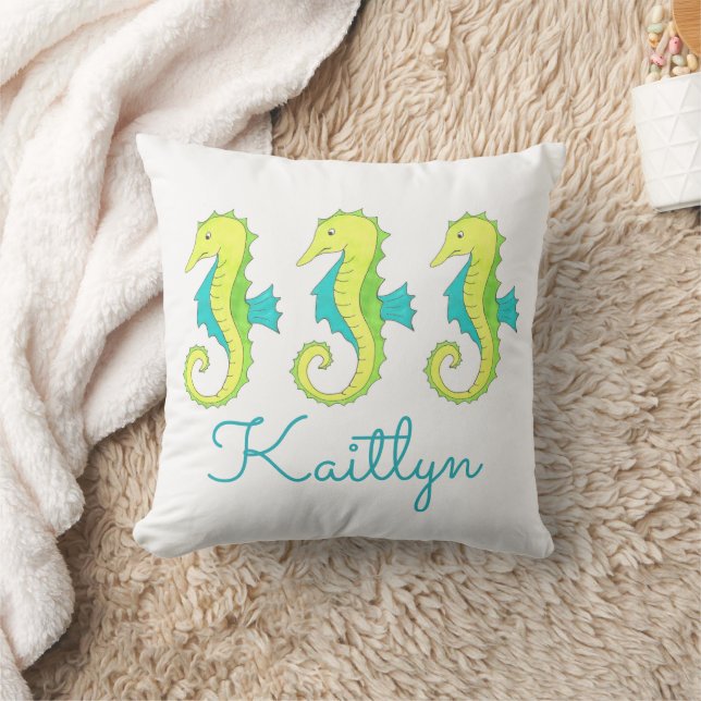 Personlig Beach Seahorse Sea Horse Nautical Kudde (Filt)