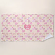 Personlig Beach Towels Flicka Elephants Rosa