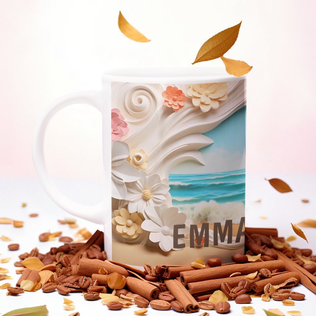 Personlig Beachy Cove Blommigt 3D-utseende Kaffemugg (Skapare uppladdad)