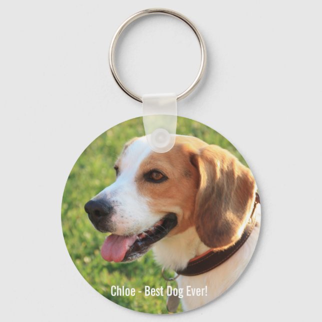 Personlig Beagle Hund Photo och Hund Namn Nyckelring (Framsida)