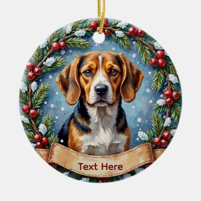Personlig Beagle Jul Julgransprydnad Keramik (Framsidan)