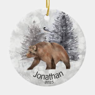 Personlig Bear Bird Winter Cabin Julgransprydnad Keramik