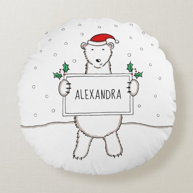 Personlig Bear Cushion, Polar till julafton Rund Kudde (Framsidan)