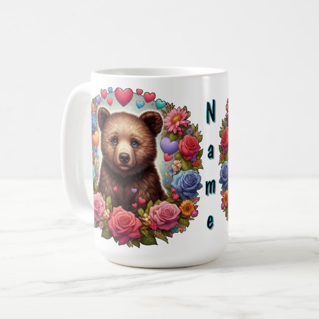 Personlig Bear Unge med Ro och örhängen Kaffemugg (Framsida vänster)
