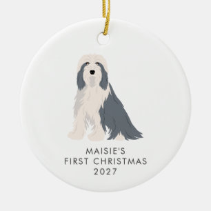 Personlig Bearded Collie Hund Första Julen Julgransprydnad Keramik