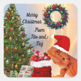 Personlig Beardie-Claus julStickers Fyrkantigt Klistermärke