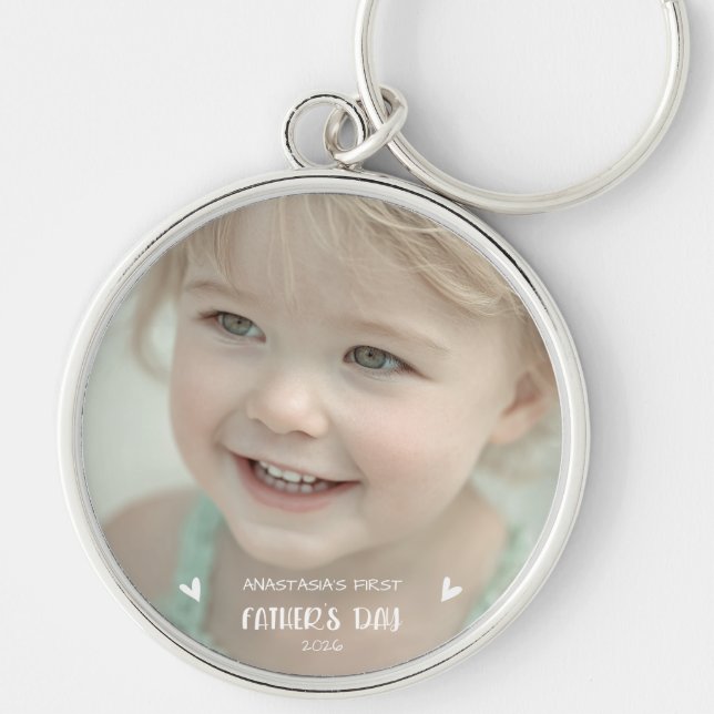 Personlig bebisfoto Första fars dag Rund Silverfärgad Nyckelring (Framsidan)