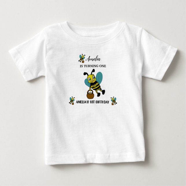 Personlig Bee-tema 1-års födelsedagsfest T Shirt (Framsida)