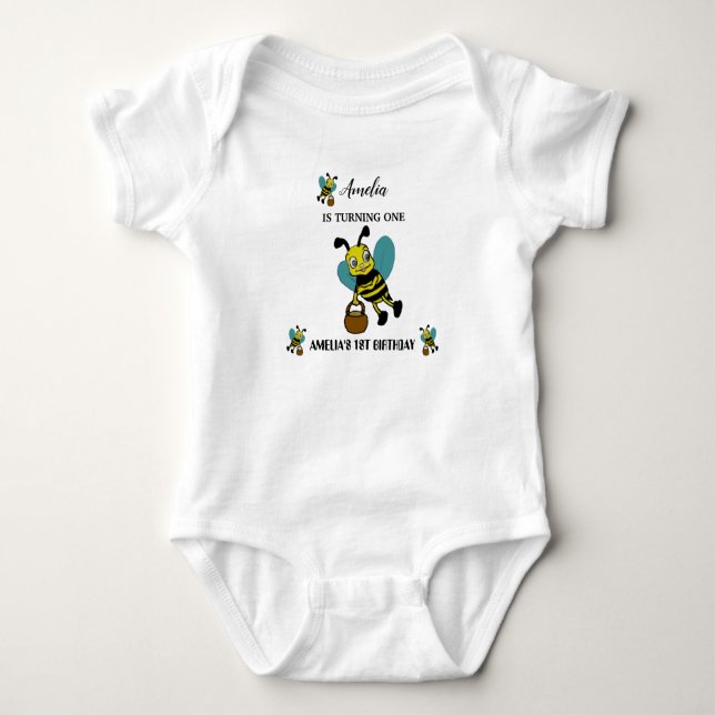 Personlig Bee tema 1-års födelsedagsfest T Shirt (Framsida)