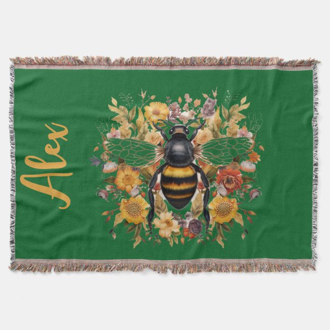 Personlig Bee & Wildblommor - Filt (Framsidan)