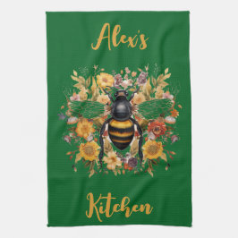 Personlig Bee & Wildblommor - Kökshandduk