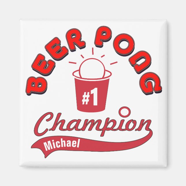 Personlig Beer Pong Champion Award Magnet (Framsidan)