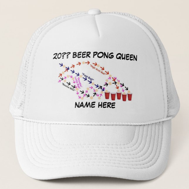Personlig Beer Pong Queen Truckerkeps (Framsida)