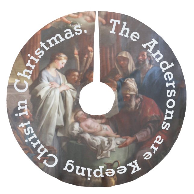 Personlig Behålla Kristus i Julgran Skirt Julgransmatta Borstad Polyester (Framsidan)