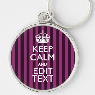 Personlig BEHÅLLA LUGN Din Text Fuchsia Rand Rund Silverfärgad Nyckelring
