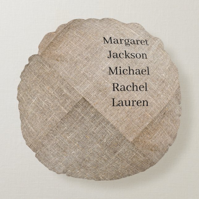 Personlig Beige Faux Linen Rund Kudde (Framsidan)
