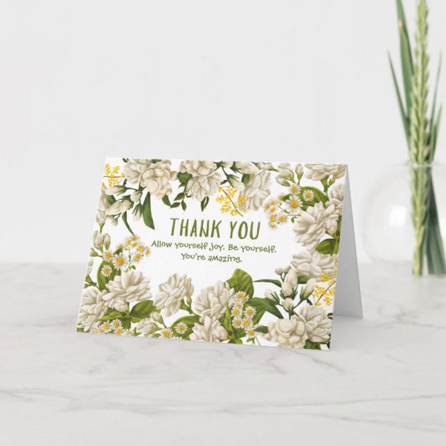 Personlig Beige Grönt Blommigt Kort (Framsida)