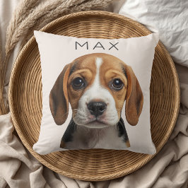 Personlig Beige Hund Foto & Namn Kudde