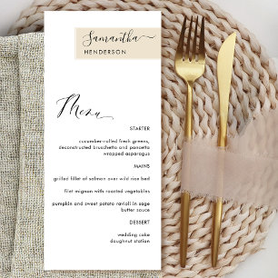 Personlig Beige Kräm med Gästens Namn Elegant Meny