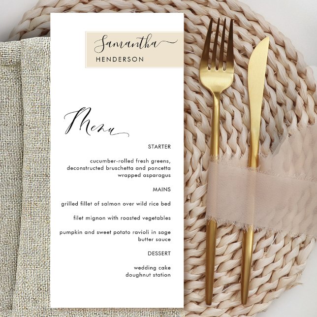 Personlig Beige Kräm med Gästens Namn Elegant Meny (Skapare uppladdad)