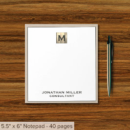 Personlig Beige Linen Guld Monogram Anteckningsblock