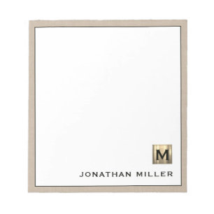 Personlig Beige Linen Guld Monogram Anteckningsblock