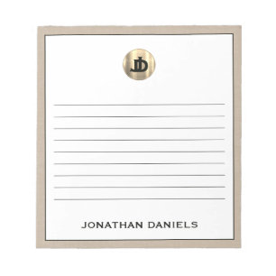 Personlig Beige Linen Monogram Lining Anteckningsblock
