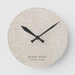 Personlig Beige Linen Struktur Rund Klocka