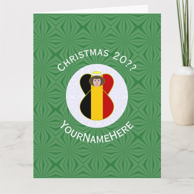 Personlig belgisk ängel julflagga  kort (Framsida)