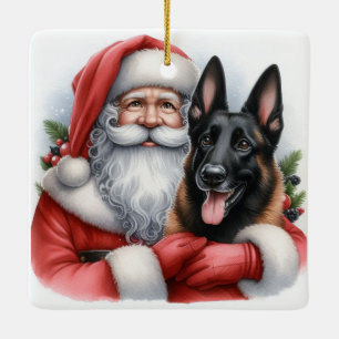 Personlig Belgiska Malinois-Hund med Santa Julgransprydnad Keramik