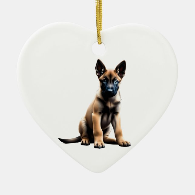 Personlig Belgiska Malinois Puppy Julgransprydnad Keramik (Framsidan)