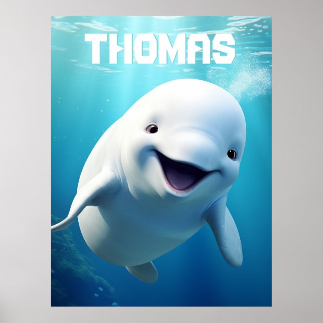 Personlig Beluga Whale Blue Grönt Arktiska havet Poster (Framsidan)