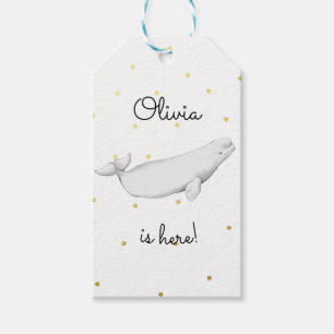 Personlig Beluga Whale Newborn Baby Shower Presentetikett