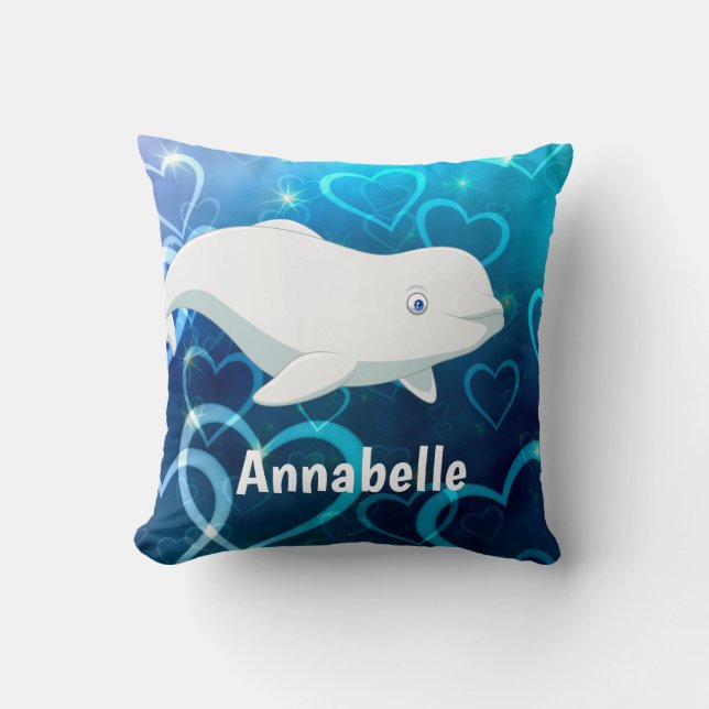 Personlig Beluga Whale och Blue Hearts Arktis Kudde (Framsida)