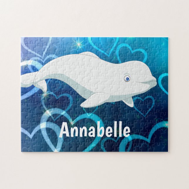 Personlig Beluga Whale och Blue Hearts Arktis Pussel (Horisontell)