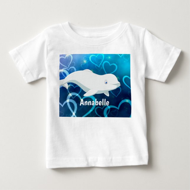 Personlig Beluga Whale och Blue Hearts Arktis T Shirt (Framsida)