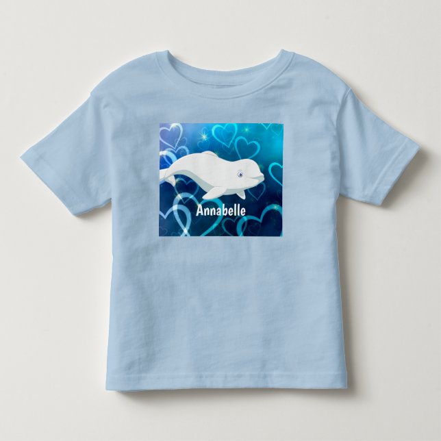 Personlig Beluga Whale och Blue Hearts Arktis T Shirt (Framsida)