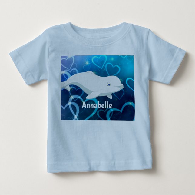 Personlig Beluga Whale och Blue Hearts Arktis T Shirt (Framsida)