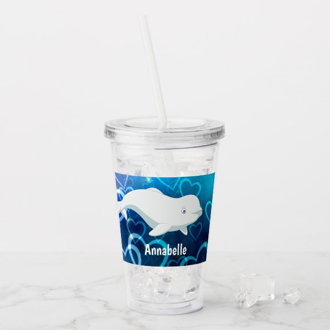 Personlig Beluga Whale och Blue Hearts Arktis Take Away Mugg (Framsida Ice)