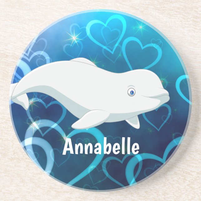 Personlig Beluga Whale och Blue Hearts Arktis Underlägg (Framsidan)